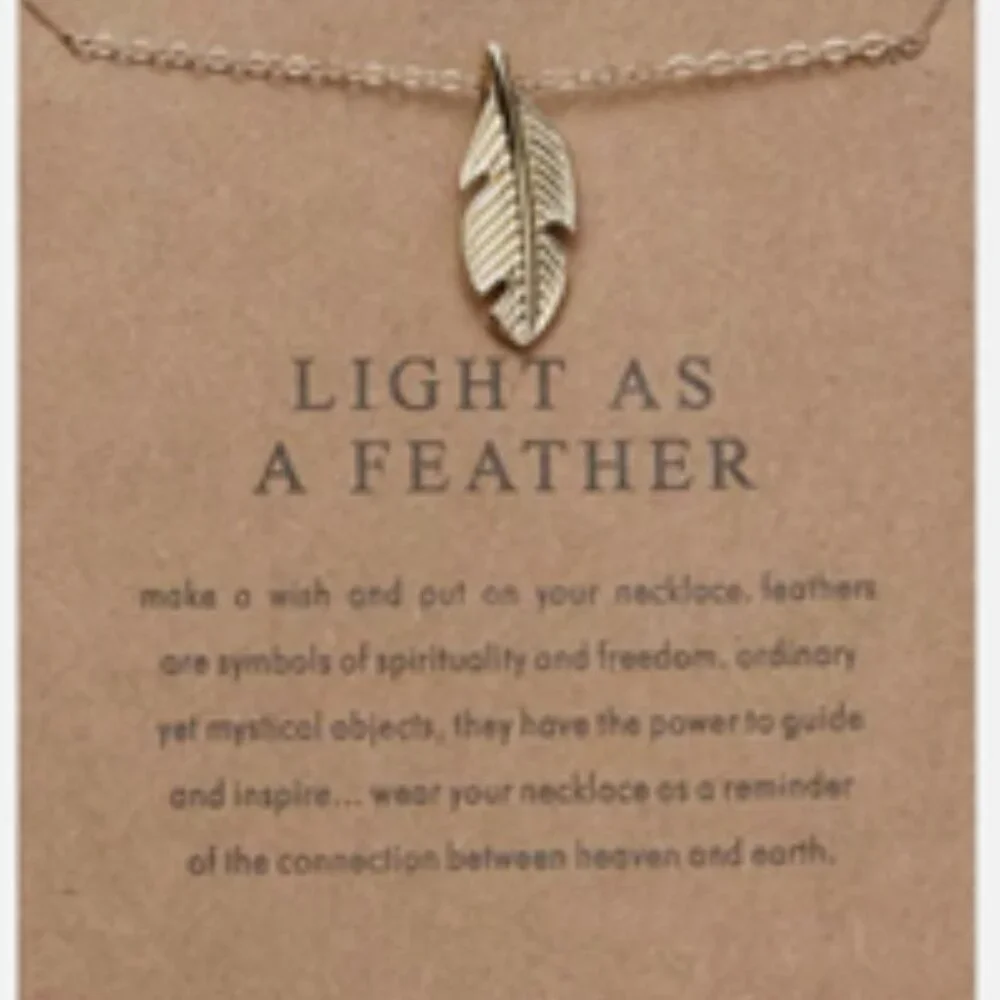 NEW “Light As A Feather” Feather Pendant Necklace w/ Quote & Card - Great Gift! - Picture 2 of 2